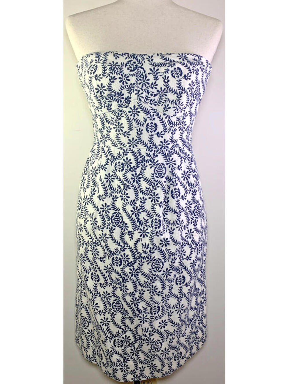 J.CREW Strapless Ella Dress Rambling Rose Floral Ivory Black Cotton Size 12